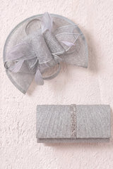 Glitter Pleated Evening Bag & Disc Fascinator Lilac Set