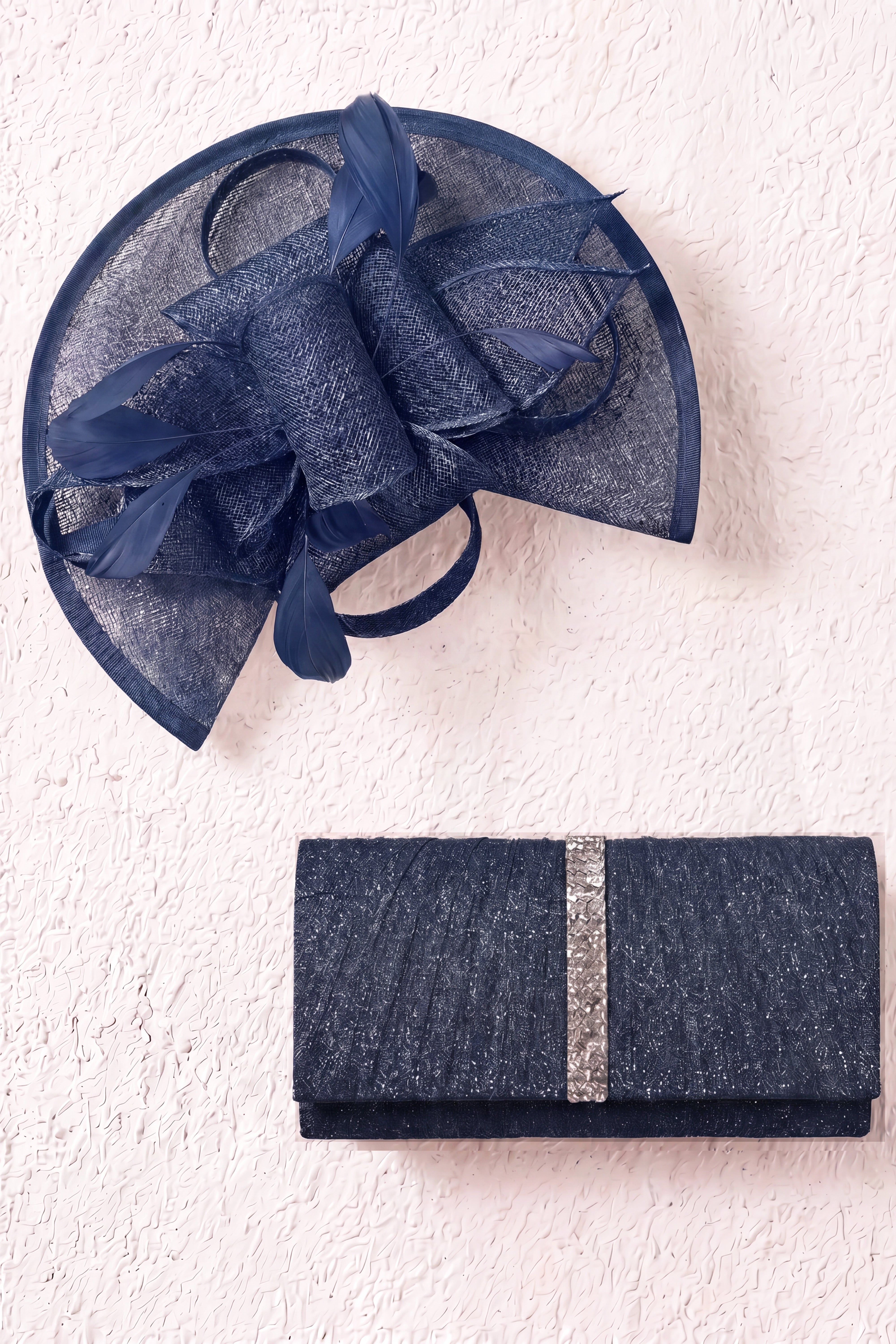 Glitter Pleated Evening Bag & Disc Fascinator Navy Set
