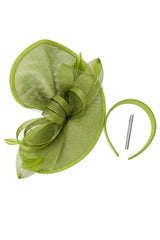 Women’s Oversized Mesh Disc Fascinator Hat with Feather Trim & Loop Bow Headband