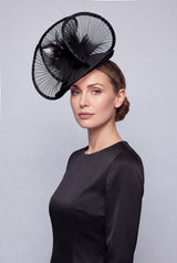 Dramatic Fan Mesh Disc Fascinator with Feather Centre Pin