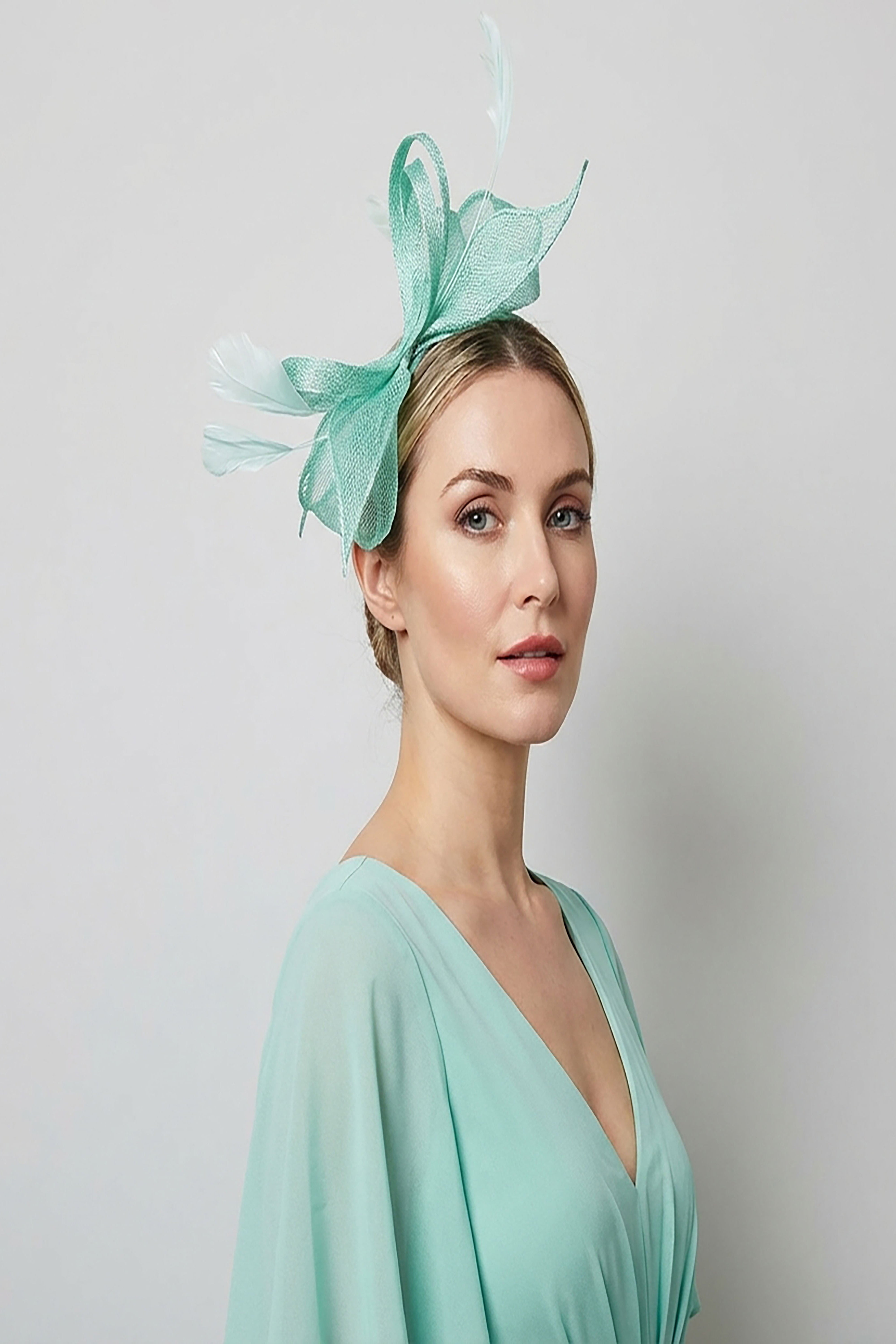 Sculpted Twist Mesh Fascinator Headband Turquoise