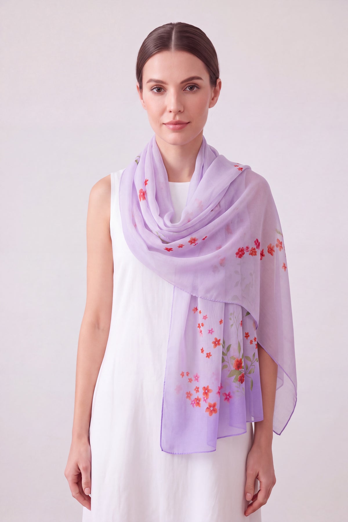 Abstract Lily Floral Print Chiffon Scarf