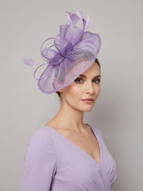 Curled Sinamay Bow Fascinator with Feather Trim Diamonds