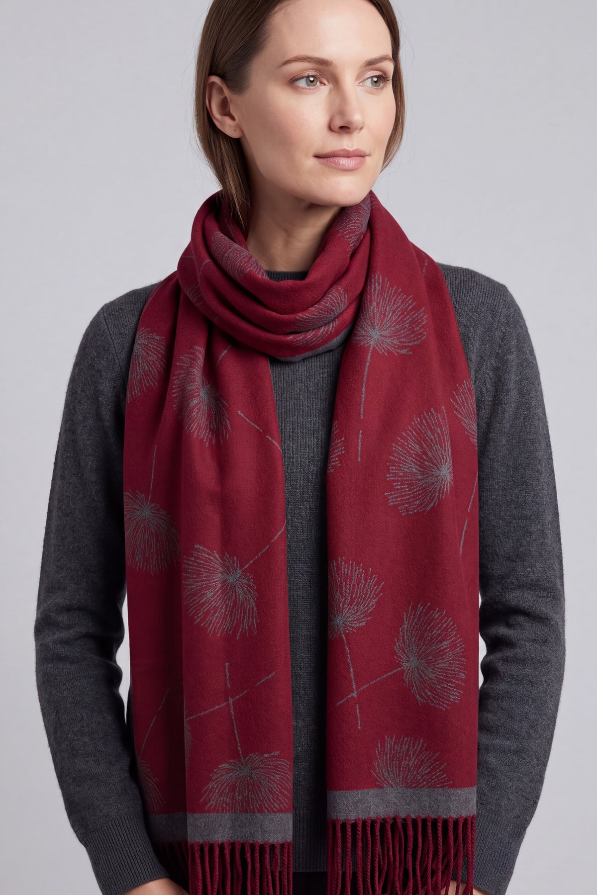 Women's Delicate Dandelion Print Fringed Scarf