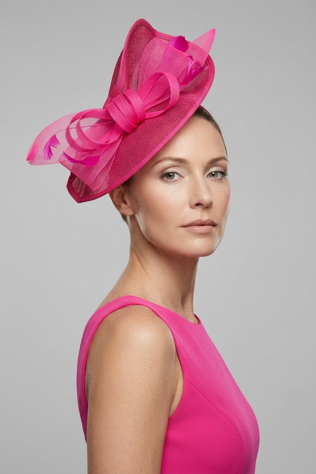 Women’s Oversized Mesh Disc Fascinator Hat with Feather Trim & Loop Bow Headband