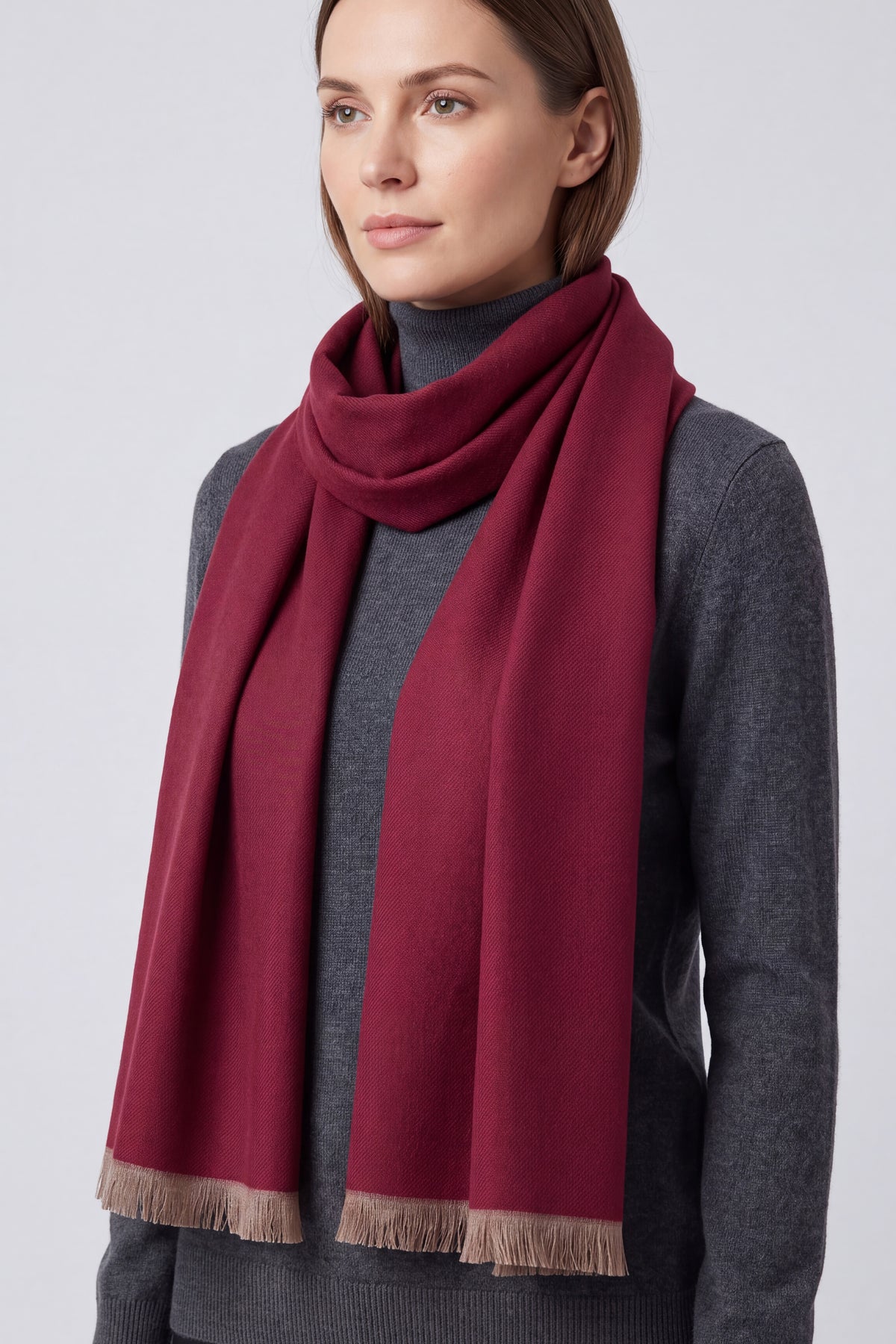 Women's Reversible Two-Tone Woven Scarf with Fringed Edges