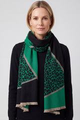 Women’s Leopard Pattern Colour Block Scarf with Fringe