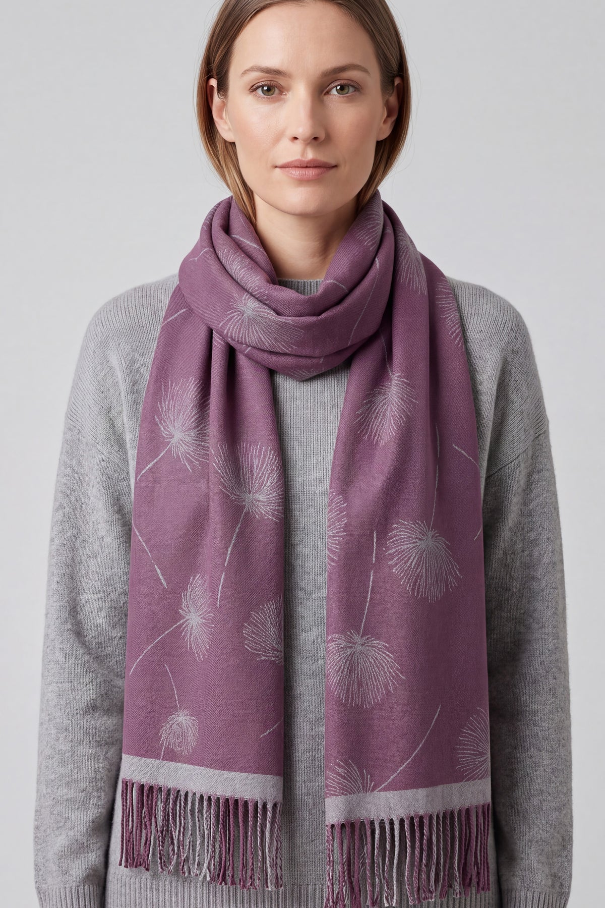 Women's Delicate Dandelion Print Fringed Scarf