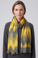 Women Abstract Pattern Woven Scarf with Fringed Edges