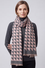 Women’s Two-Tone Triangle Pattern Scarf with Fringe