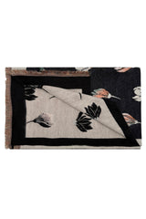 Women’s Reversible Floral Print Contrast Border Fringed Scarf