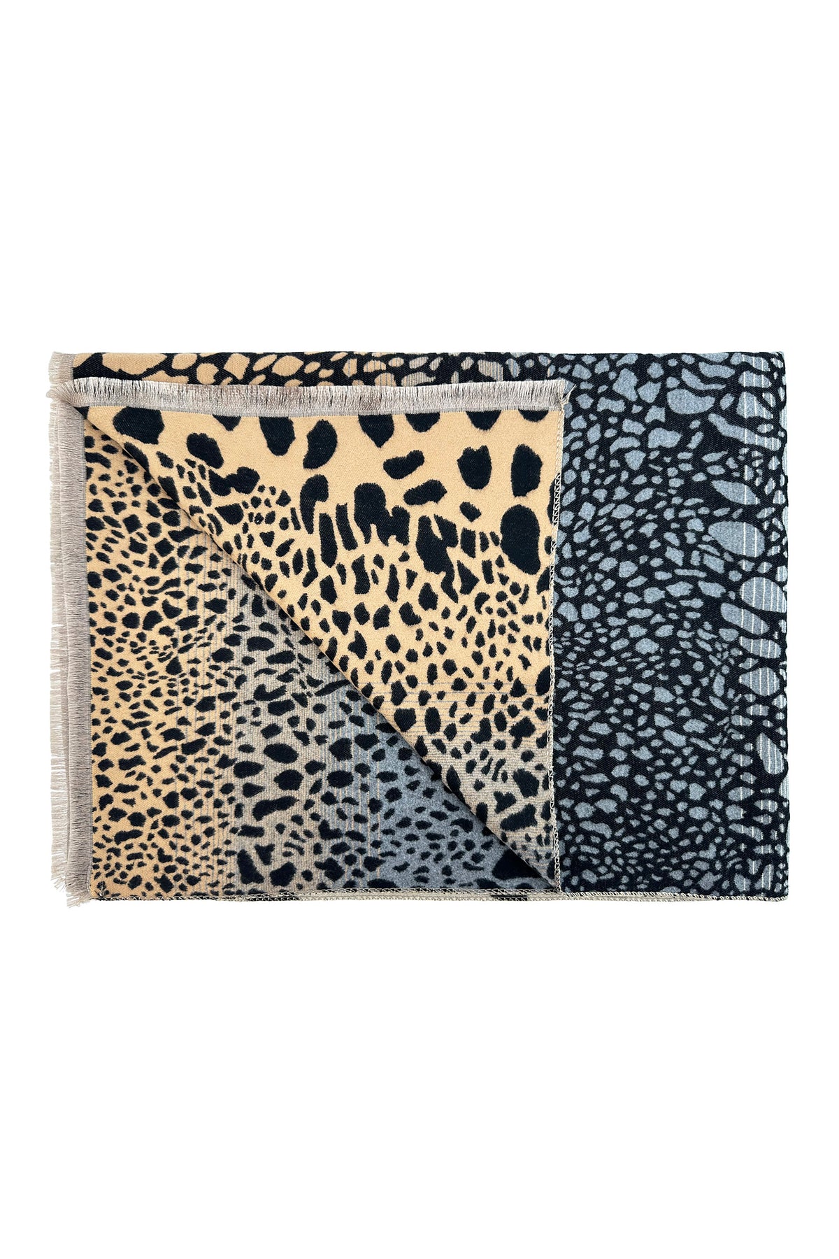 Women's Mixed Animal Print Fringed Scarf