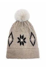 Women’s Nordic Pattern Faux Fur Pom Bobble Hat