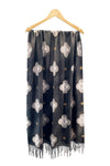 Women’s Floral Fringe Scarf with Gold-Tone Accents and Fringe
