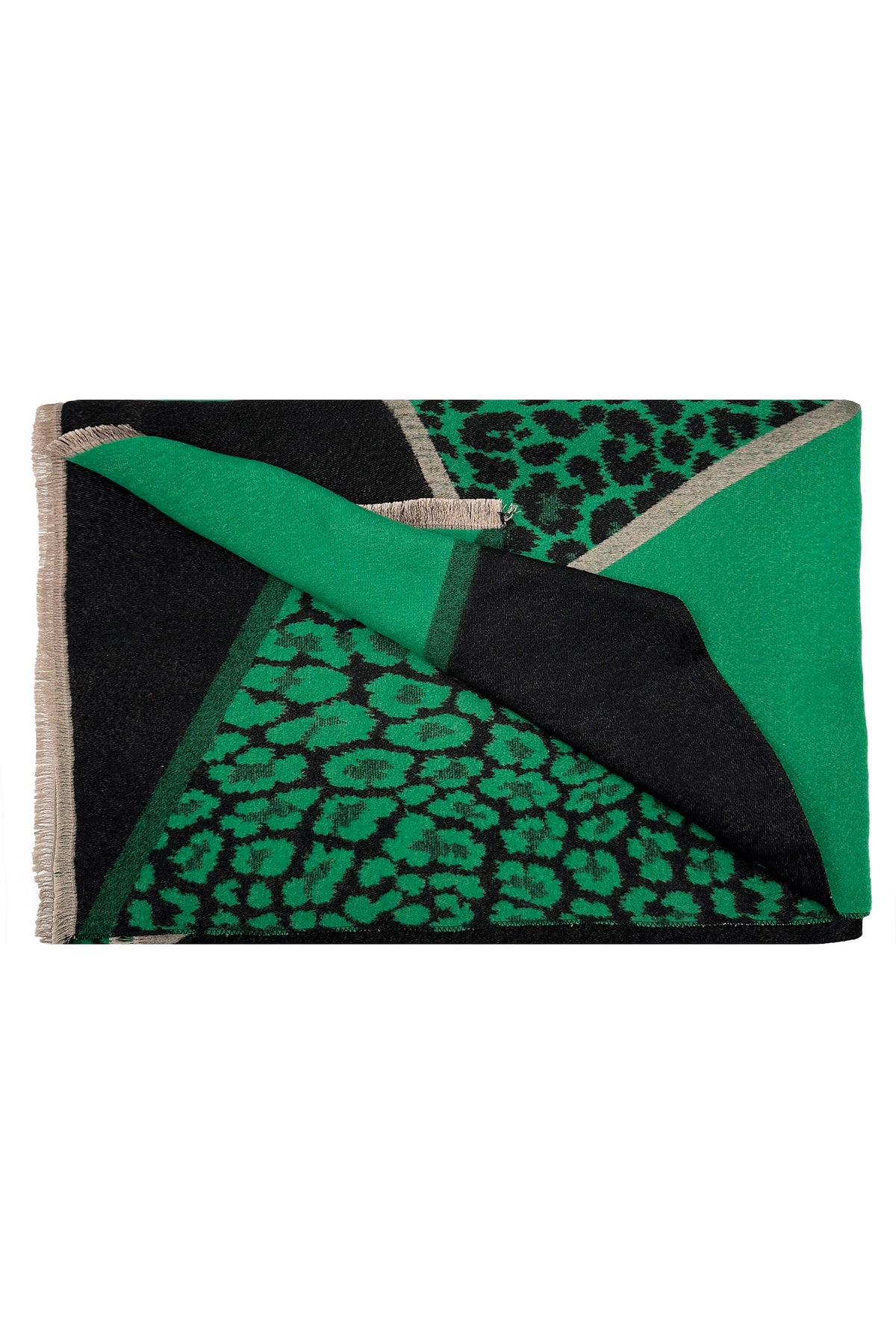 Women’s Leopard Pattern Colour Block Scarf with Fringe
