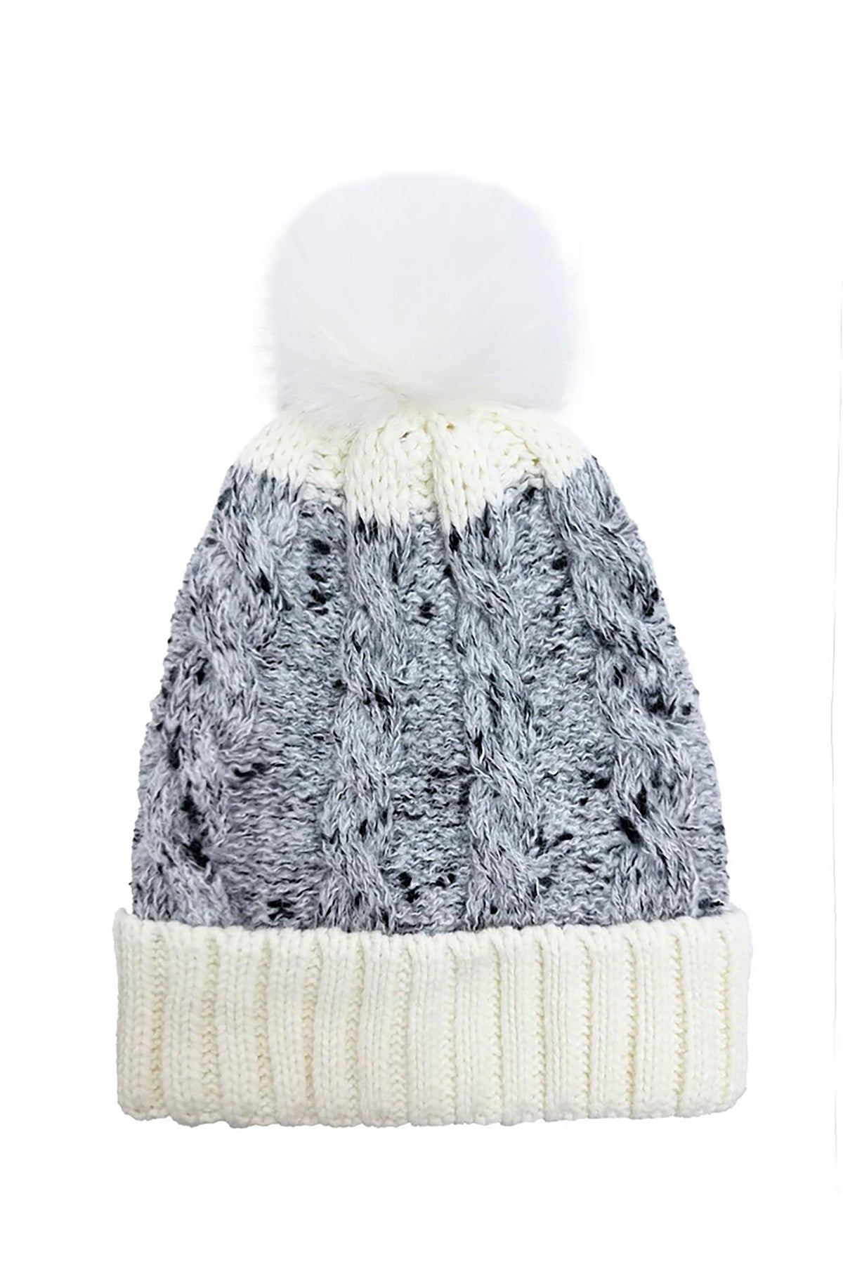 Women’s Two-Tone Cable Knit Faux Fur Pom Bobble Hat