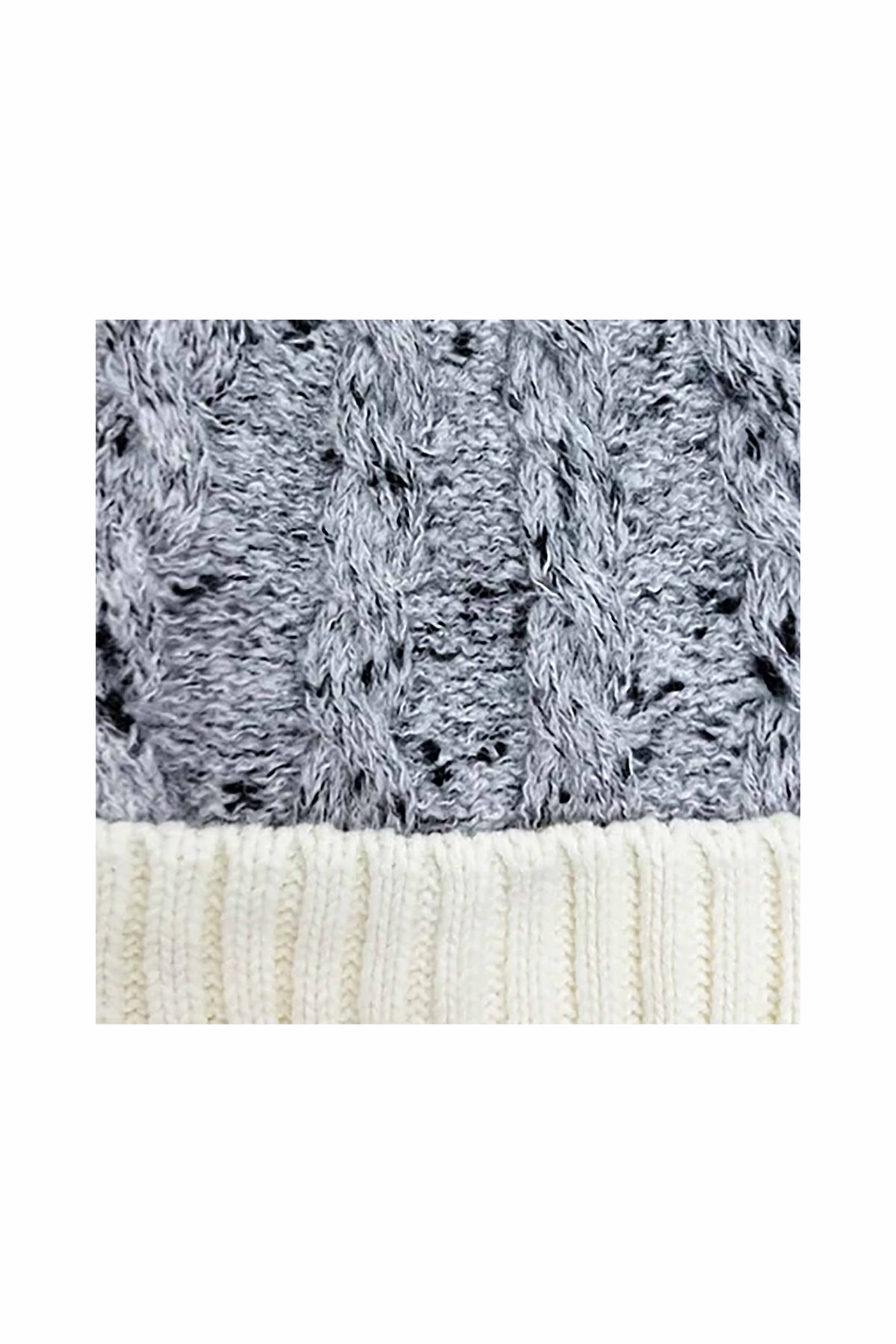 Women’s Two-Tone Cable Knit Faux Fur Pom Bobble Hat