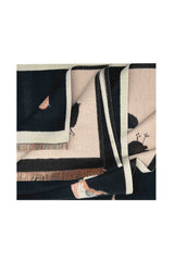 Robin Bird Print Scarf with Contrast Border and Fringed Trim