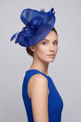 Women’s Oversized Mesh Disc Fascinator Hat with Feather Trim & Loop Bow Headband