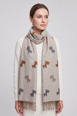 Colourful Donkey Print Reversible Wool-Blend Scarf with Tassels