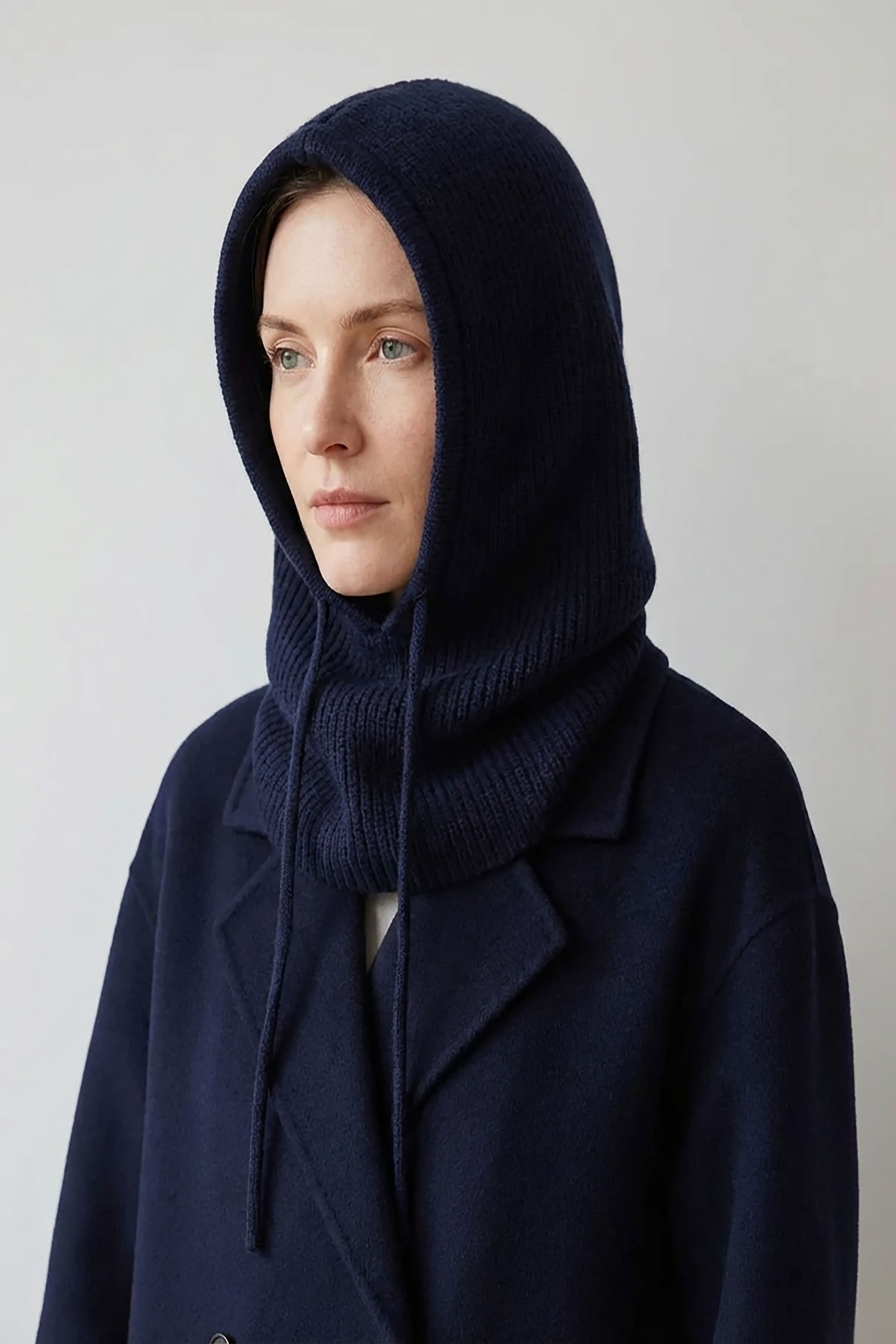 Soft Plain Knitted Balaclava Hood-2-in-1 Hat and Scarf