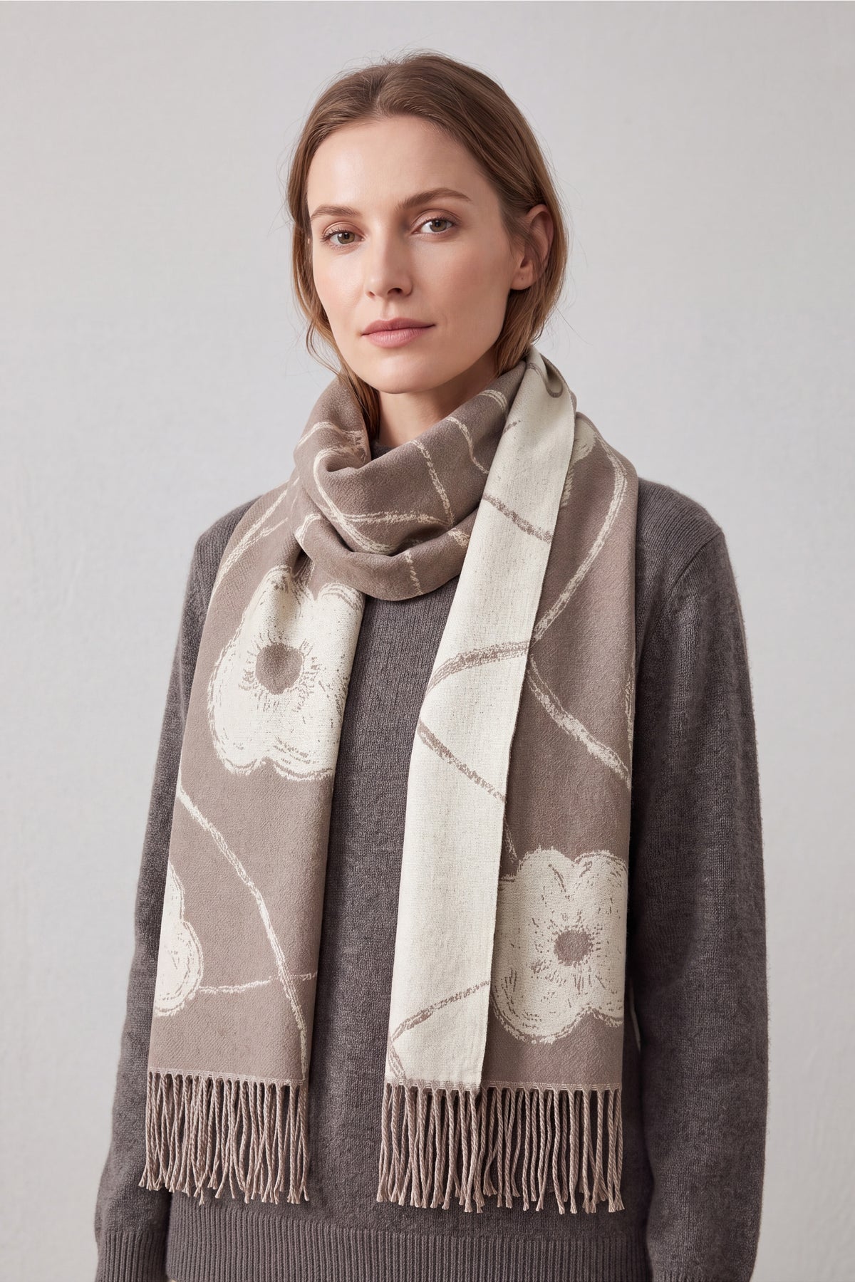Women’s Floral Print Tassel Scarf