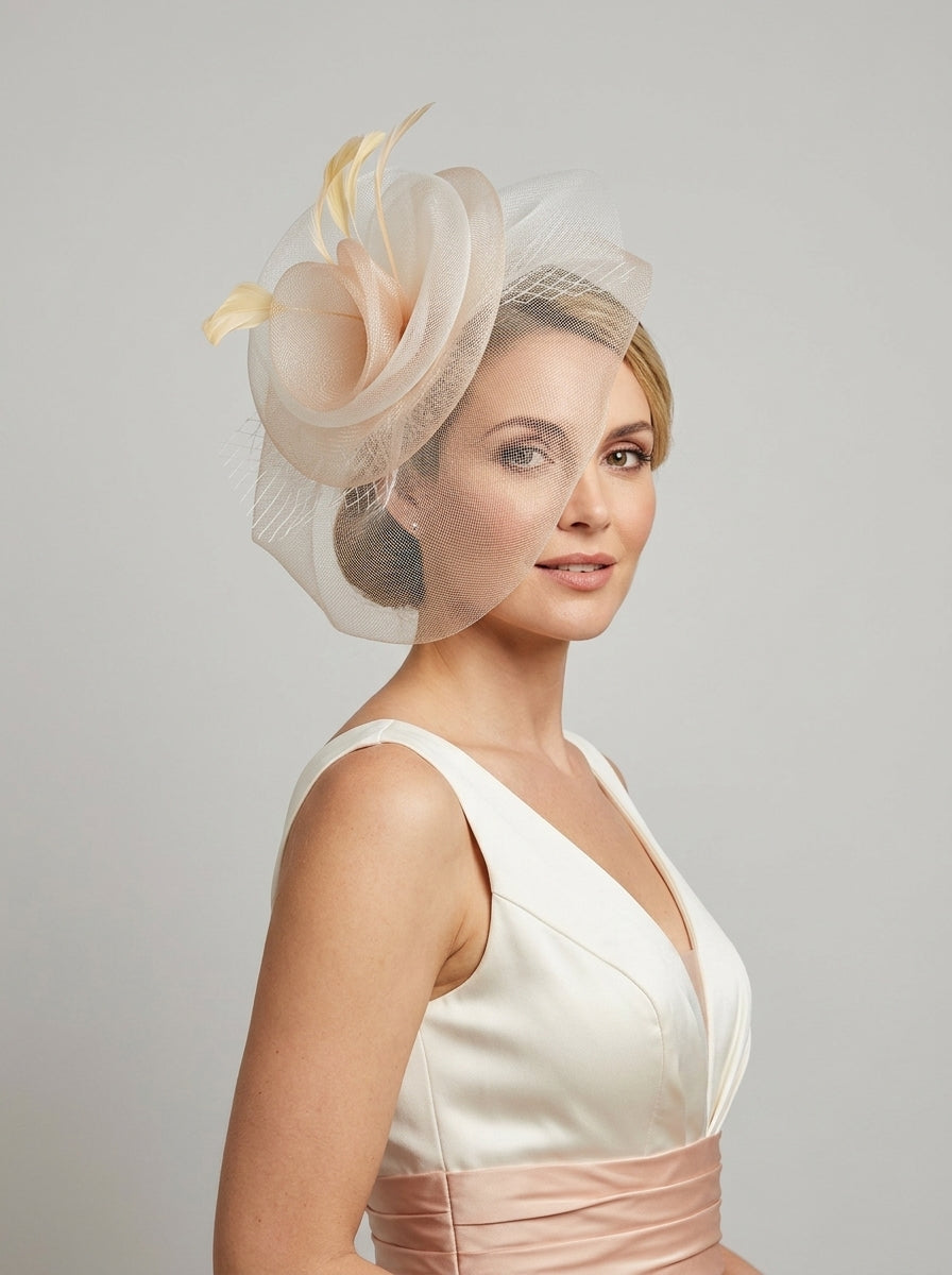 Layered Sinamay Disc Fascinator with Feather Detail