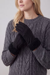 Women's Suede-Look Gloves with Teddy Faux Fur Cuffs