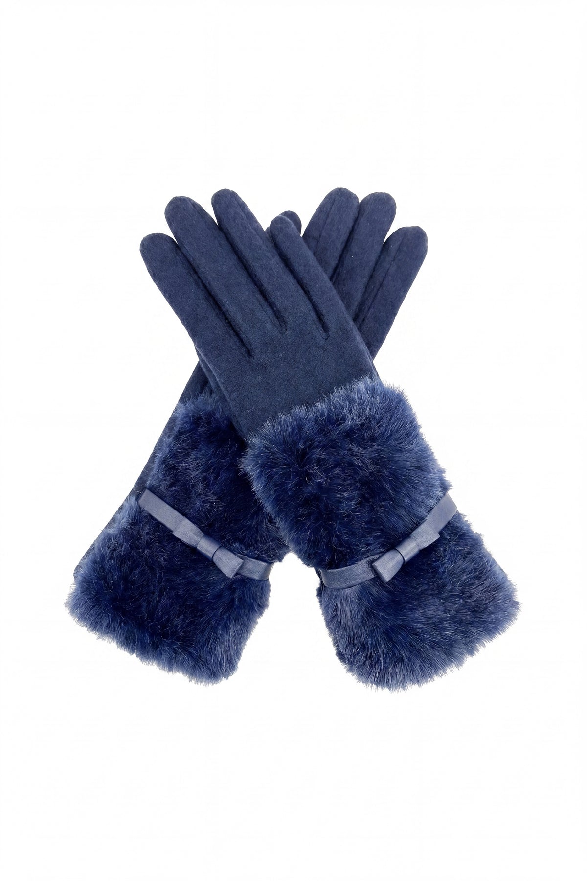 Women's Knitted Fingerless Gloves with Faux Fur Cuffs and Buttons
