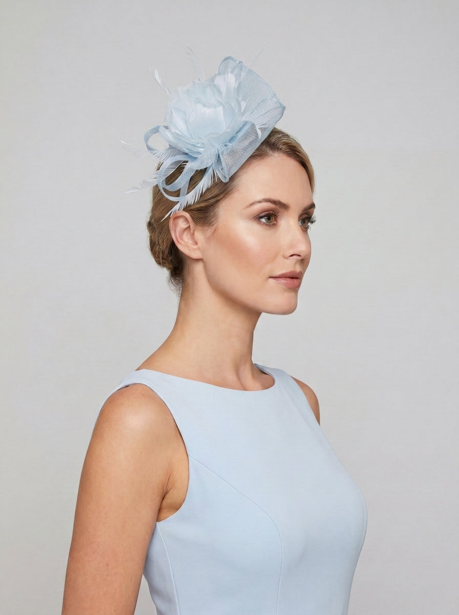 Feather & Mesh Flower Fascinator with clip and hair band