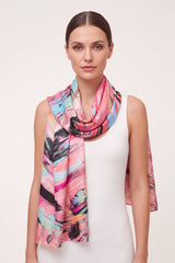 Colourful Feather Print Lightweight Scarf