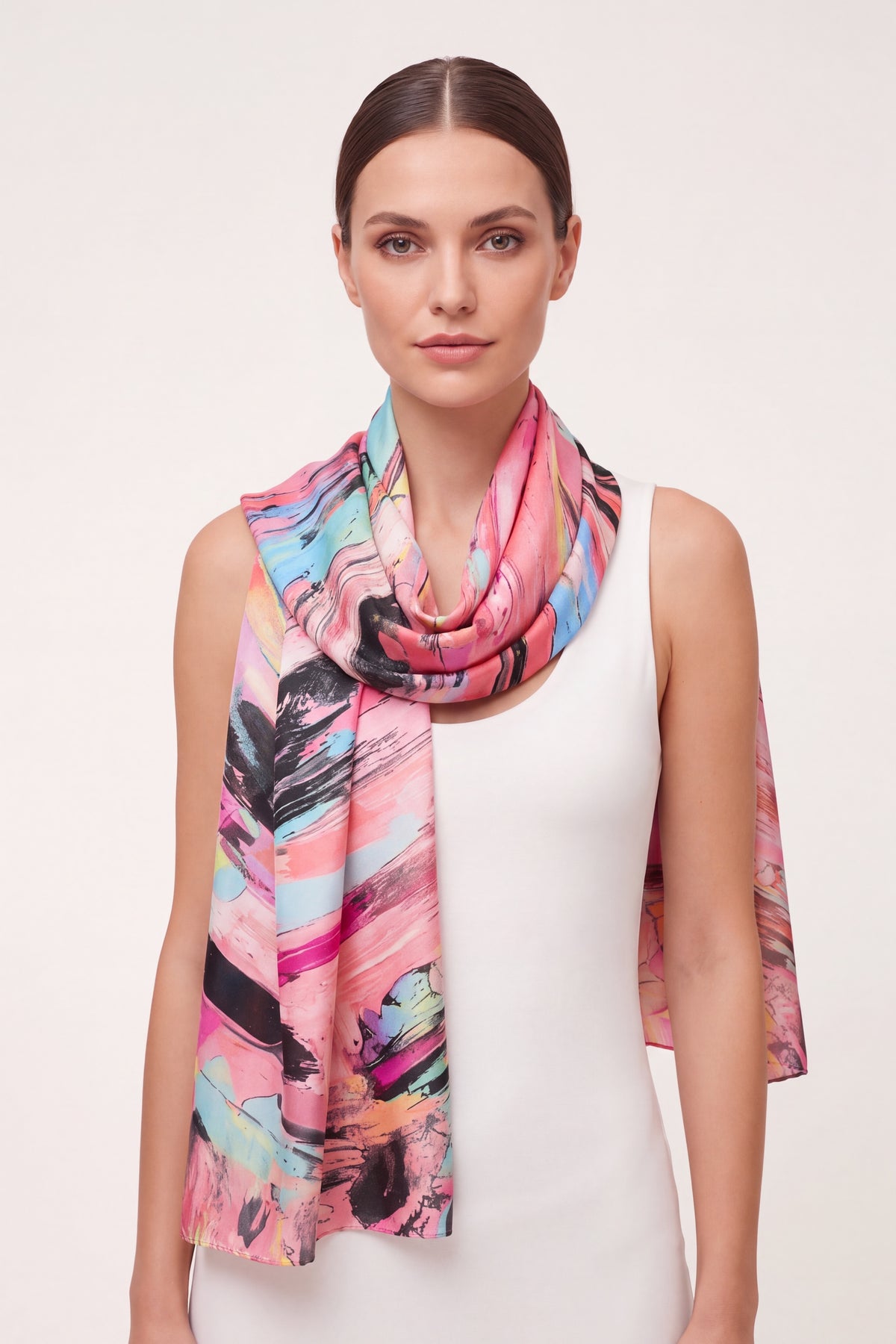 Colourful Feather Print Lightweight Scarf
