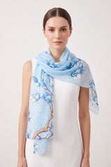 Soft Flowers on Branch Print Chiffon Scarf