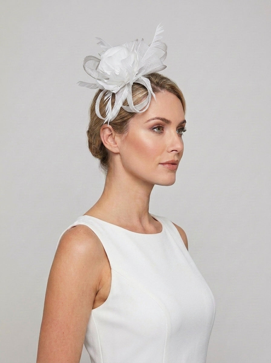 Feather & Mesh Flower Fascinator with clip and hair band