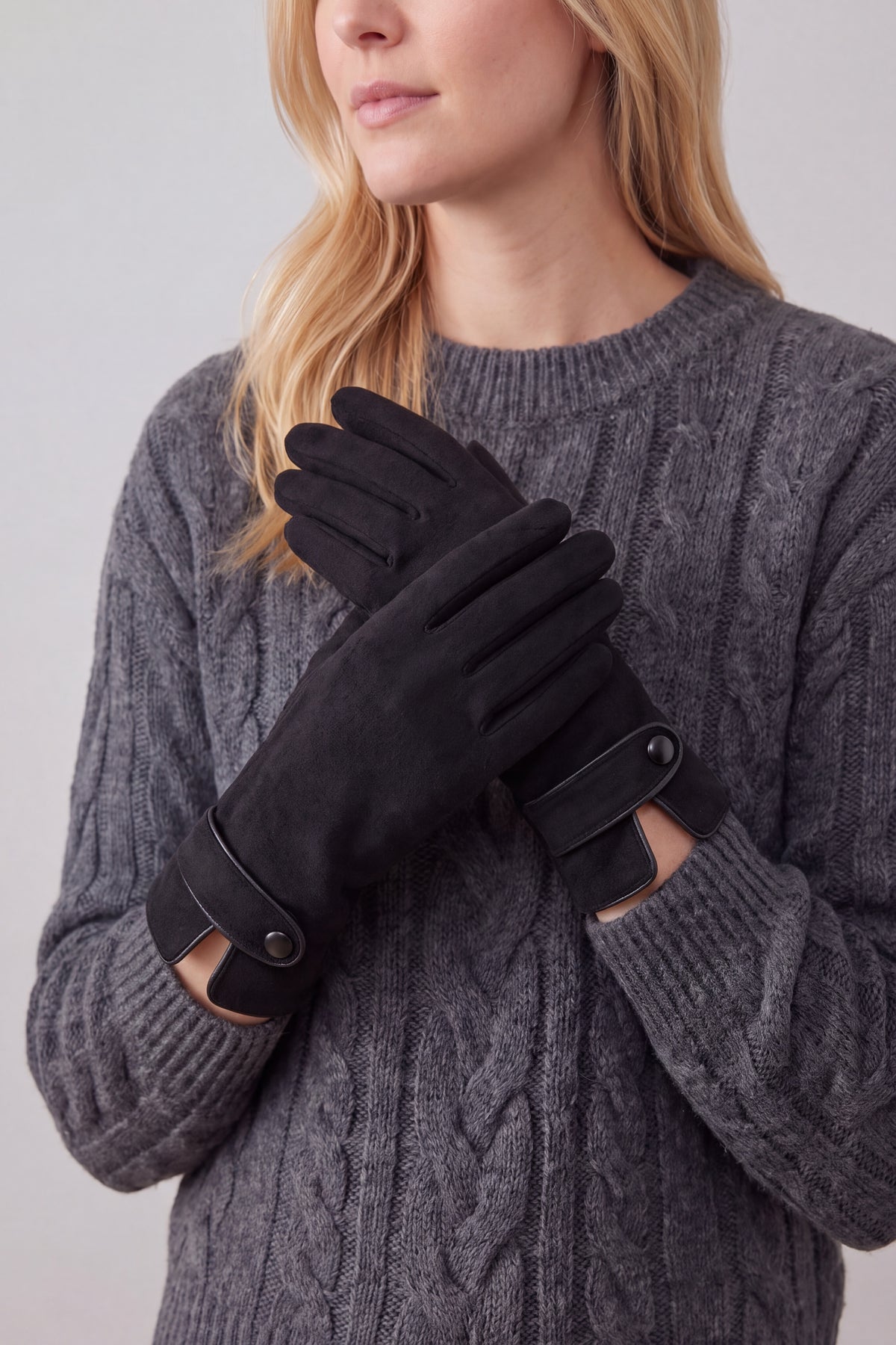 Plain Touch Screen Winter Gloves with Single Button Detail on Cuff