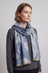 Women’s Abstract Floral Print Woven Scarf with Fringed Trim
