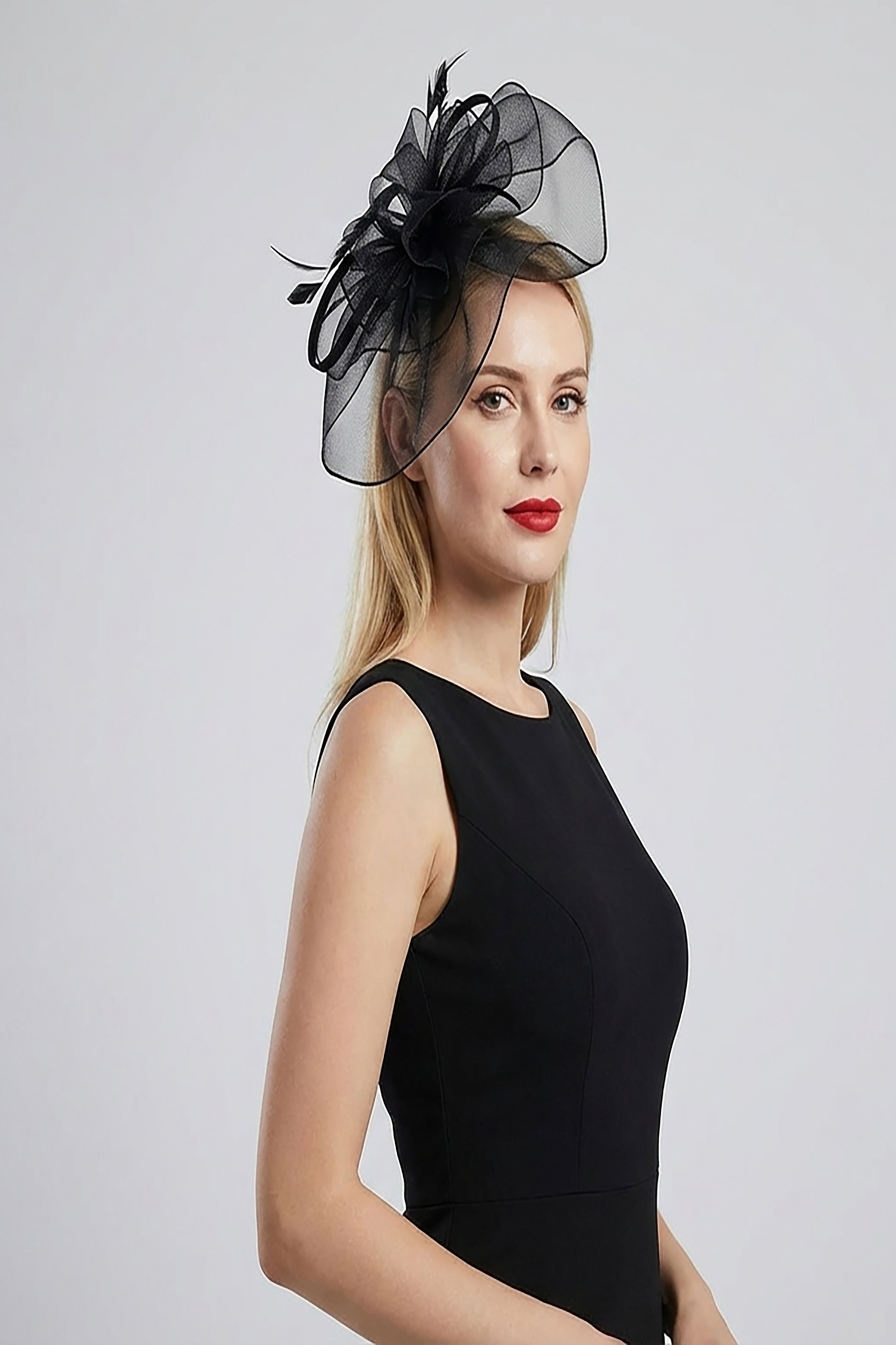 Large Curly Sinamay Fascinator with Feather Flower