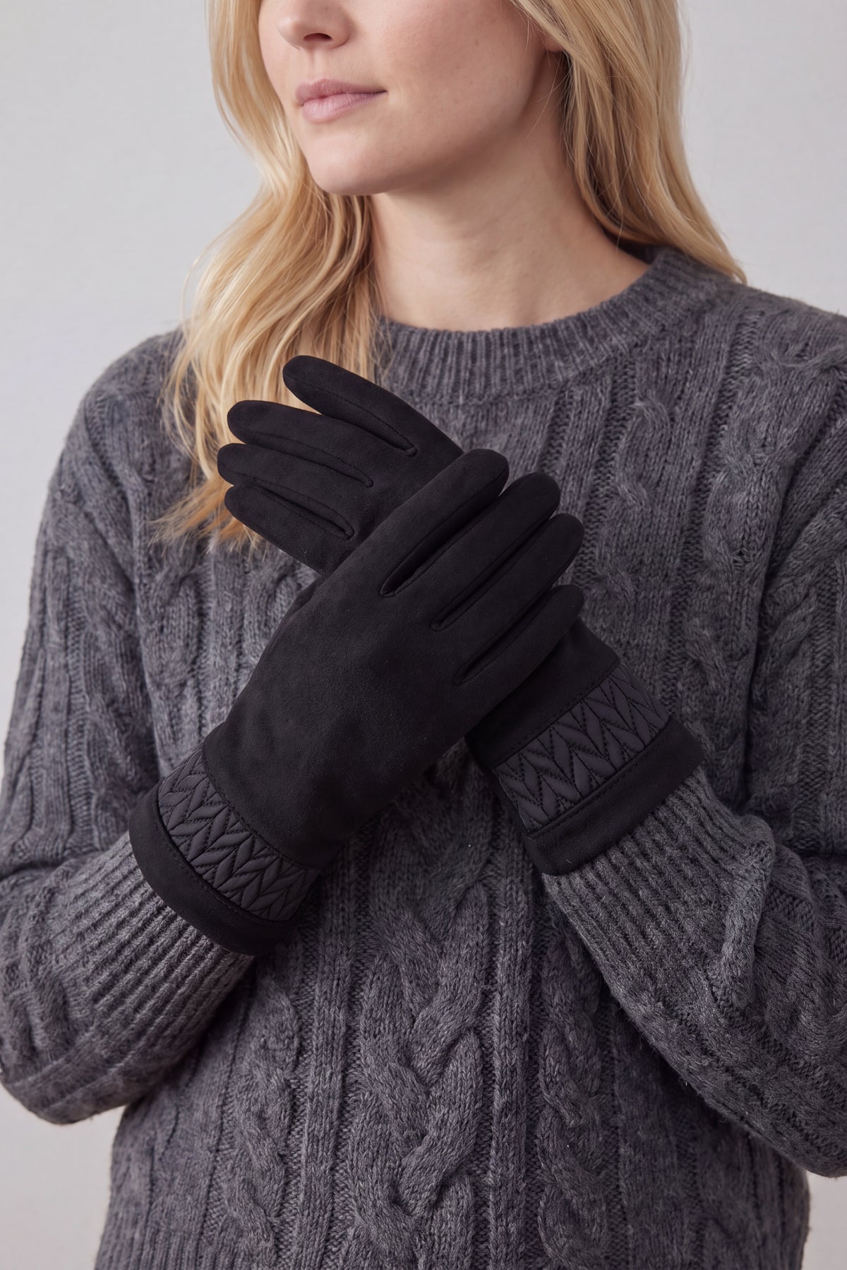 Solid Colour Touch Screen Gloves with Quilted Wrist Detail