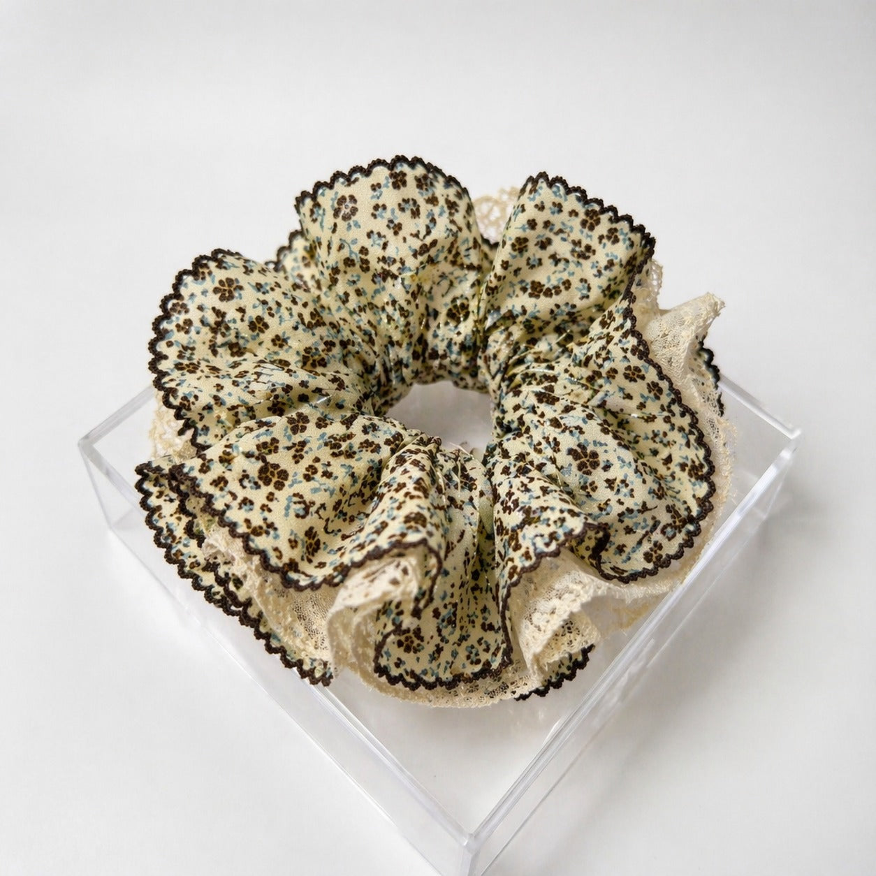 4Pics Vintage Gingham Lace Hair Scrunchie Oversized With Box