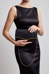 Textured Satin Clutch Bag with Gold Trim