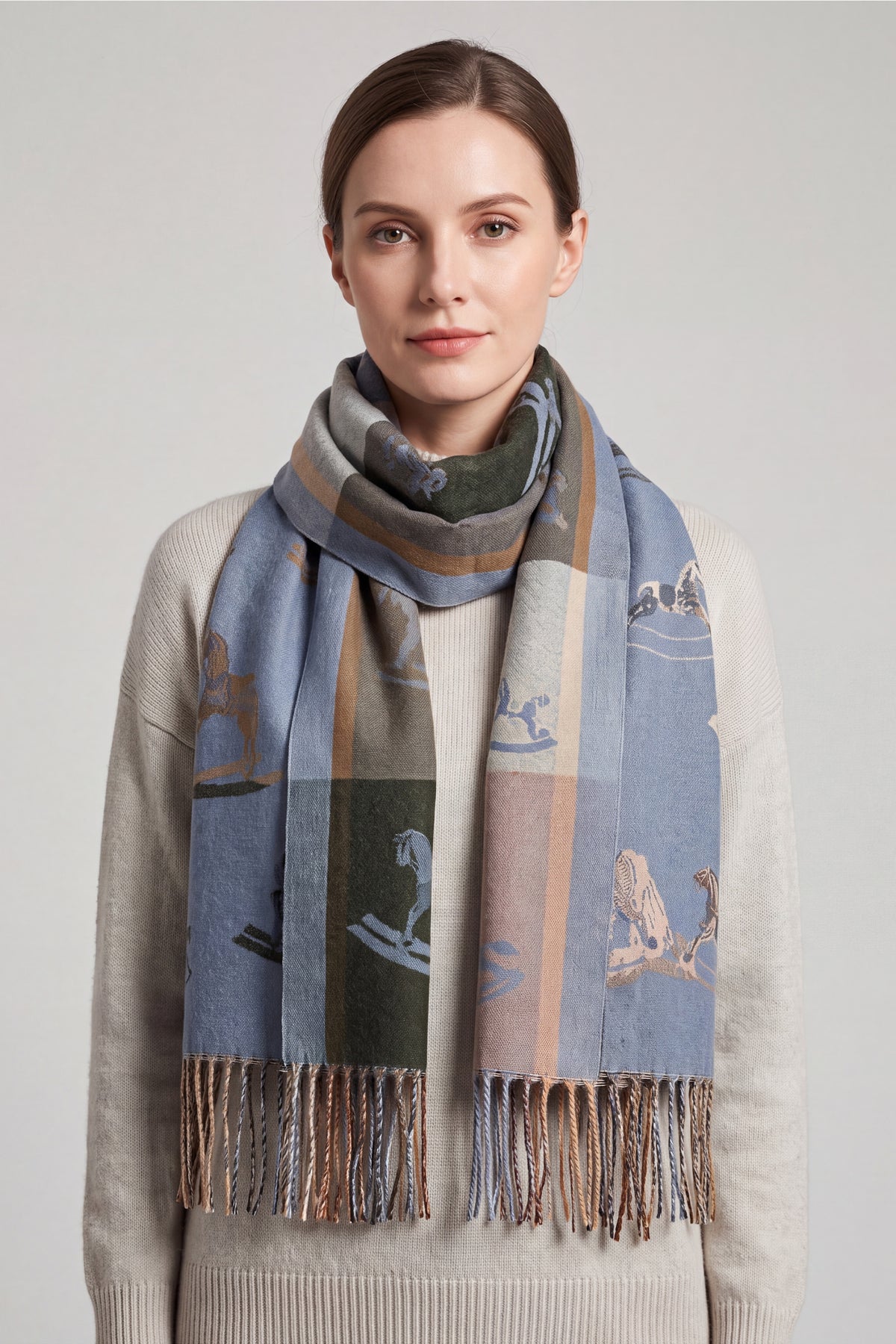 Women’s Rocking Horse Print Fringed Scarf