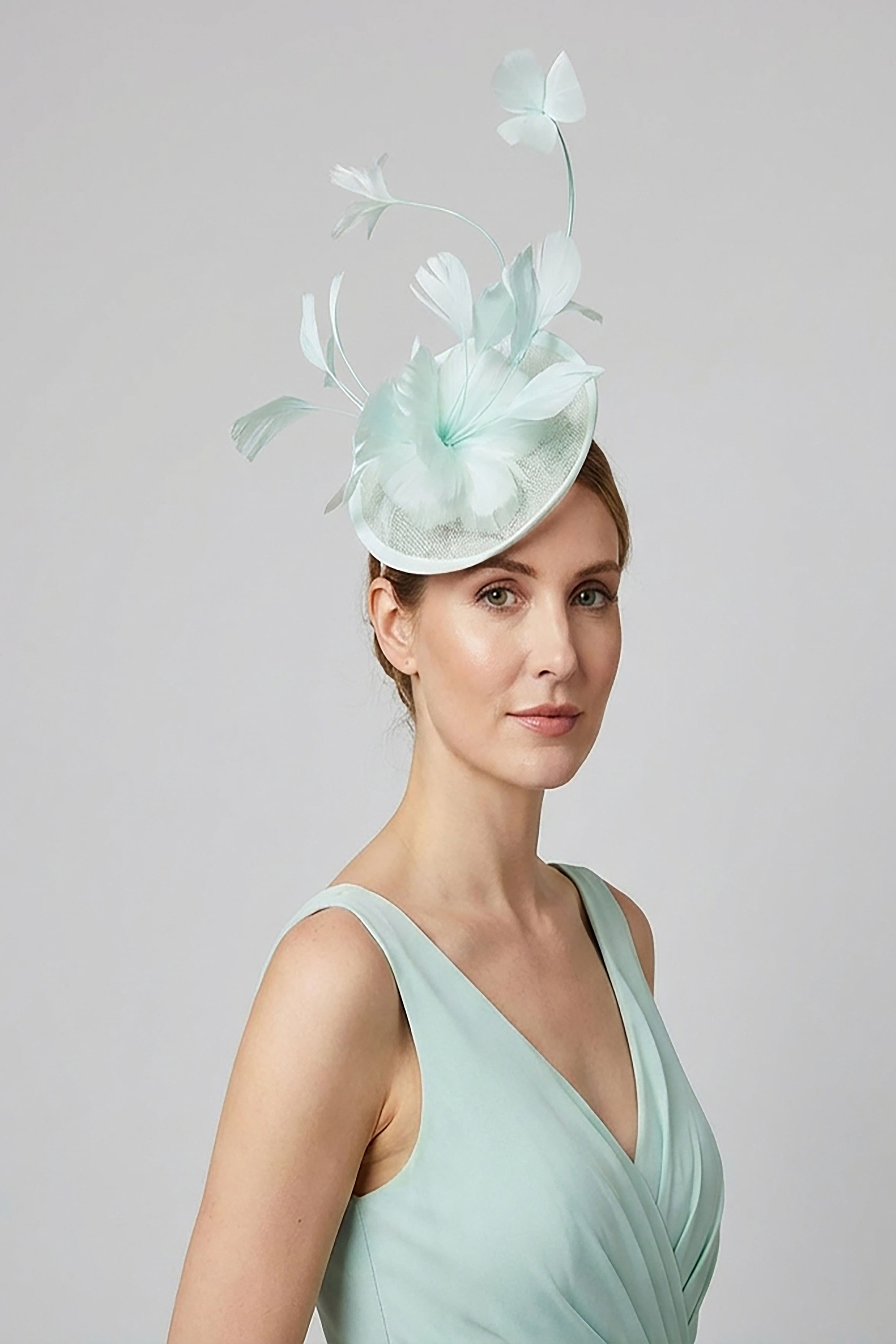 Delicate Feather Stem Sinamay Fascinator Baby Blue