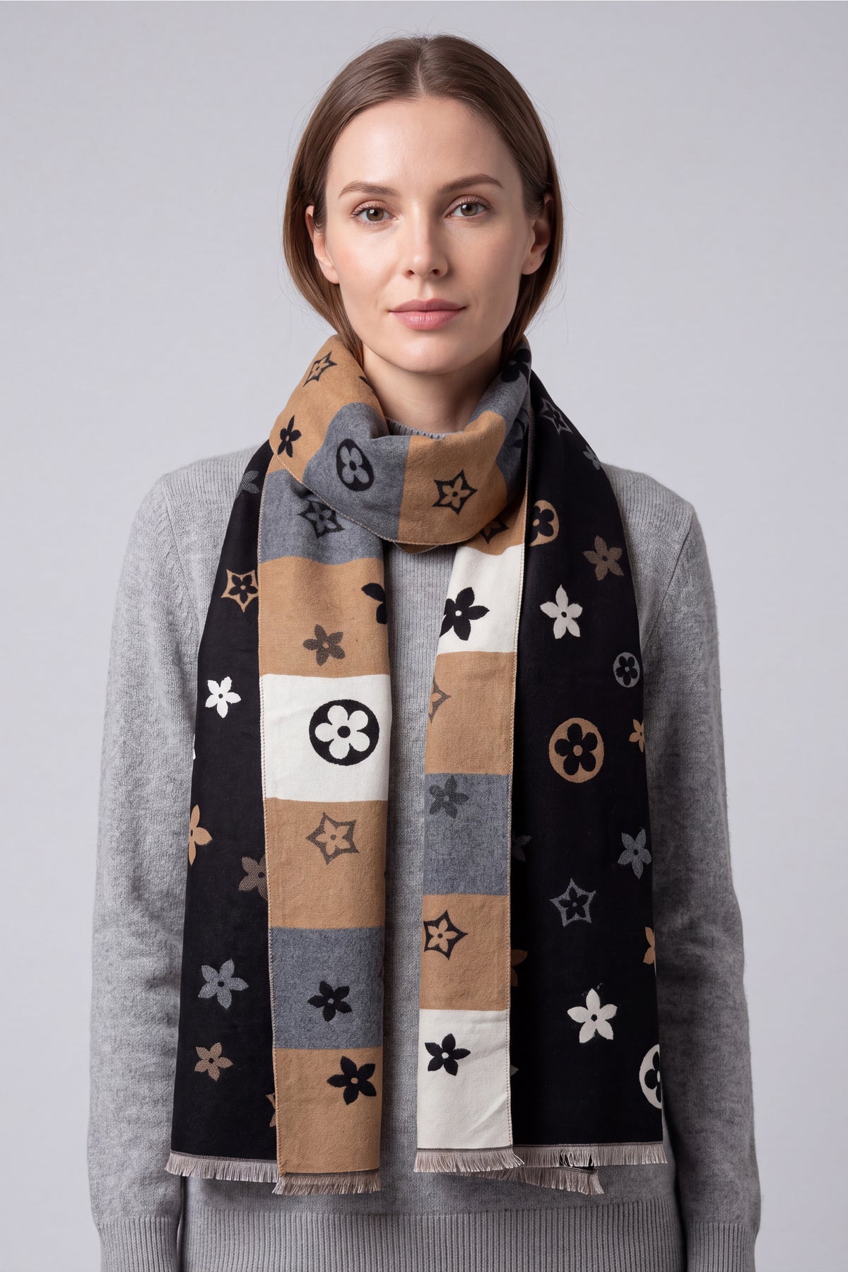 Women’s Reversible Floral Print Scarf – Soft Lightweight Fringed Wrap