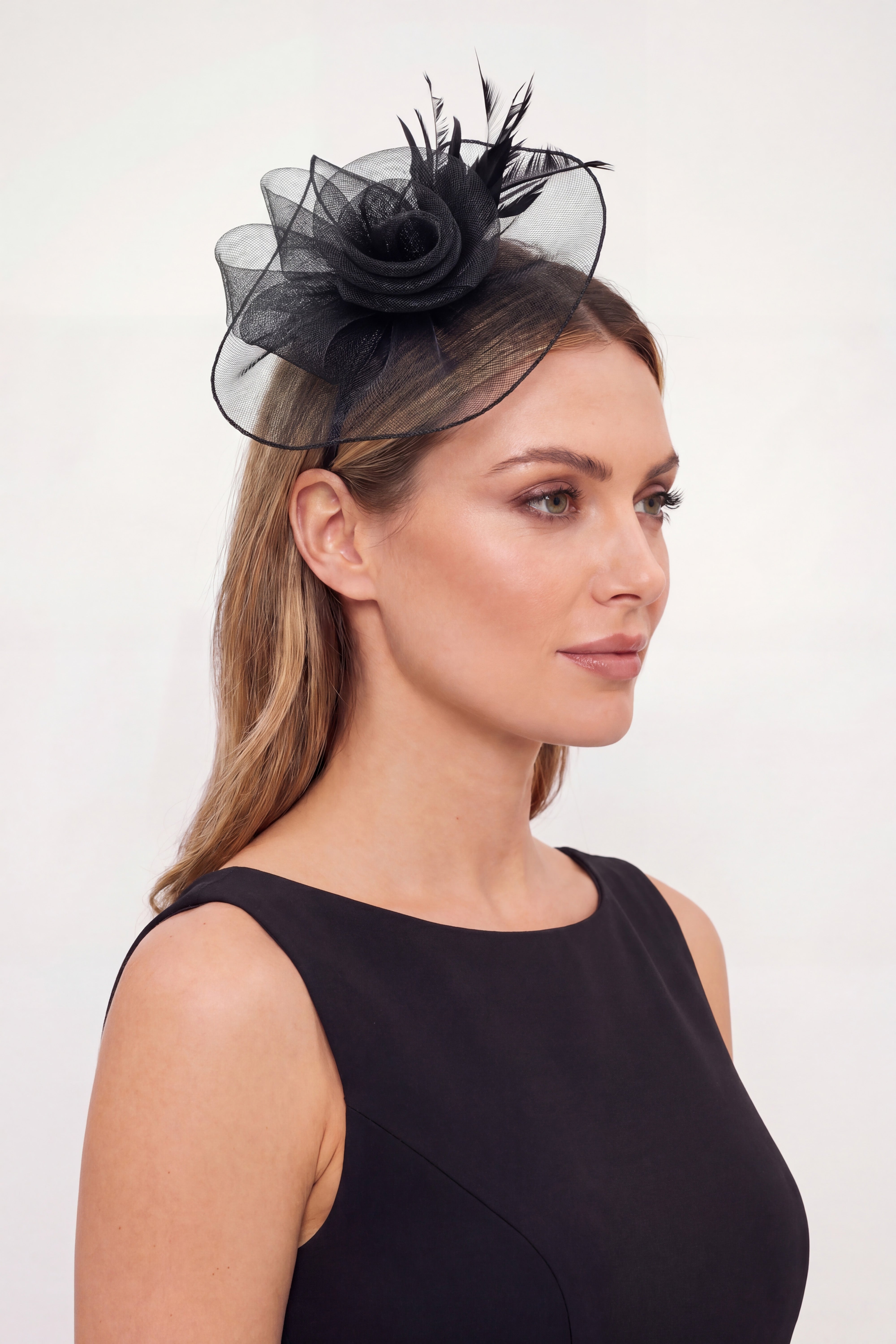 Curly Sinamay Fascinator with Feather Flower