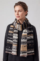 Women’s Abstract Stripe Print Scarf – Soft Lightweight Fringed Wrap
