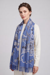 Galaxy of Flowers Print Wool-Blend Scarf with Tassels