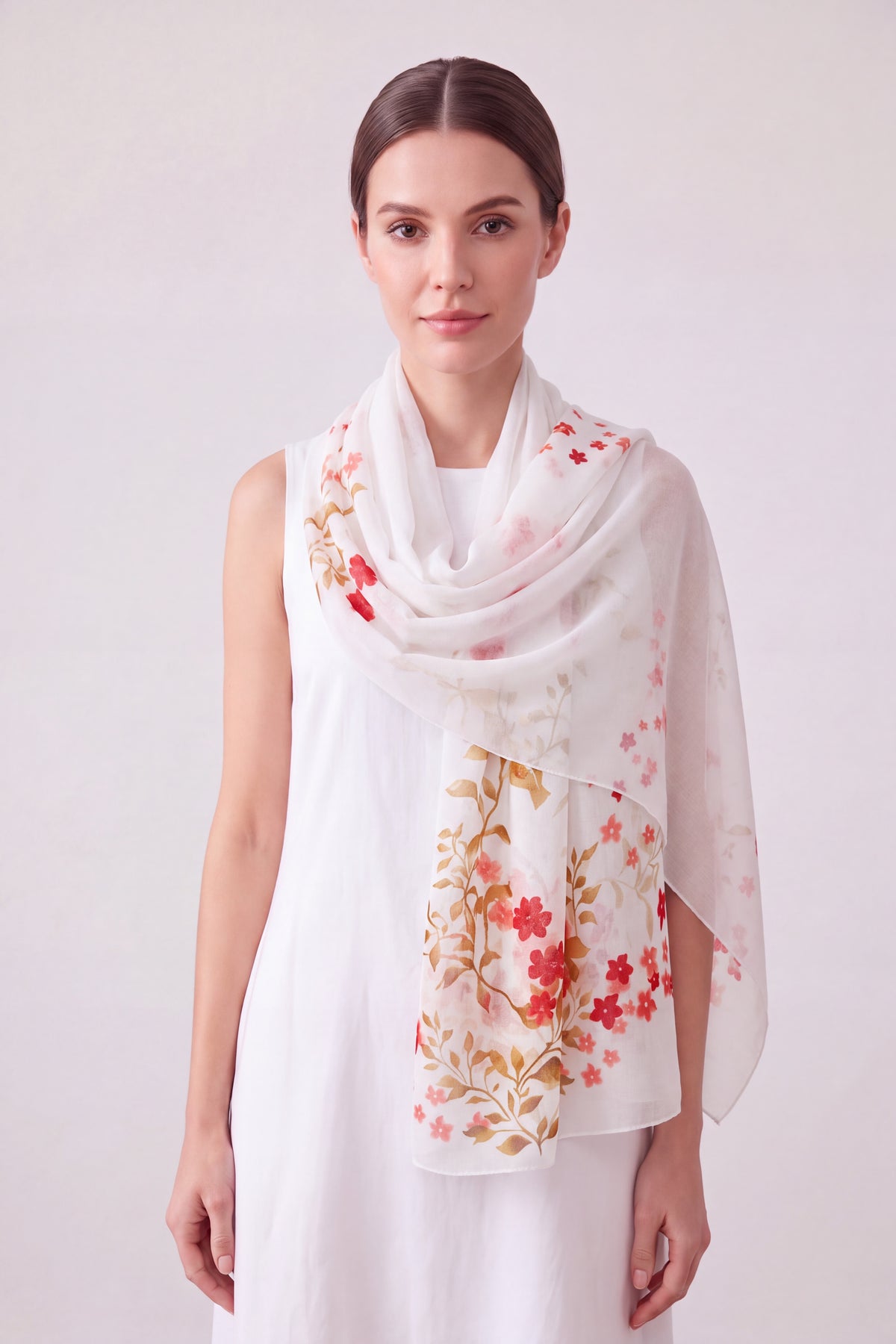 Abstract Lily Floral Print Chiffon Scarf