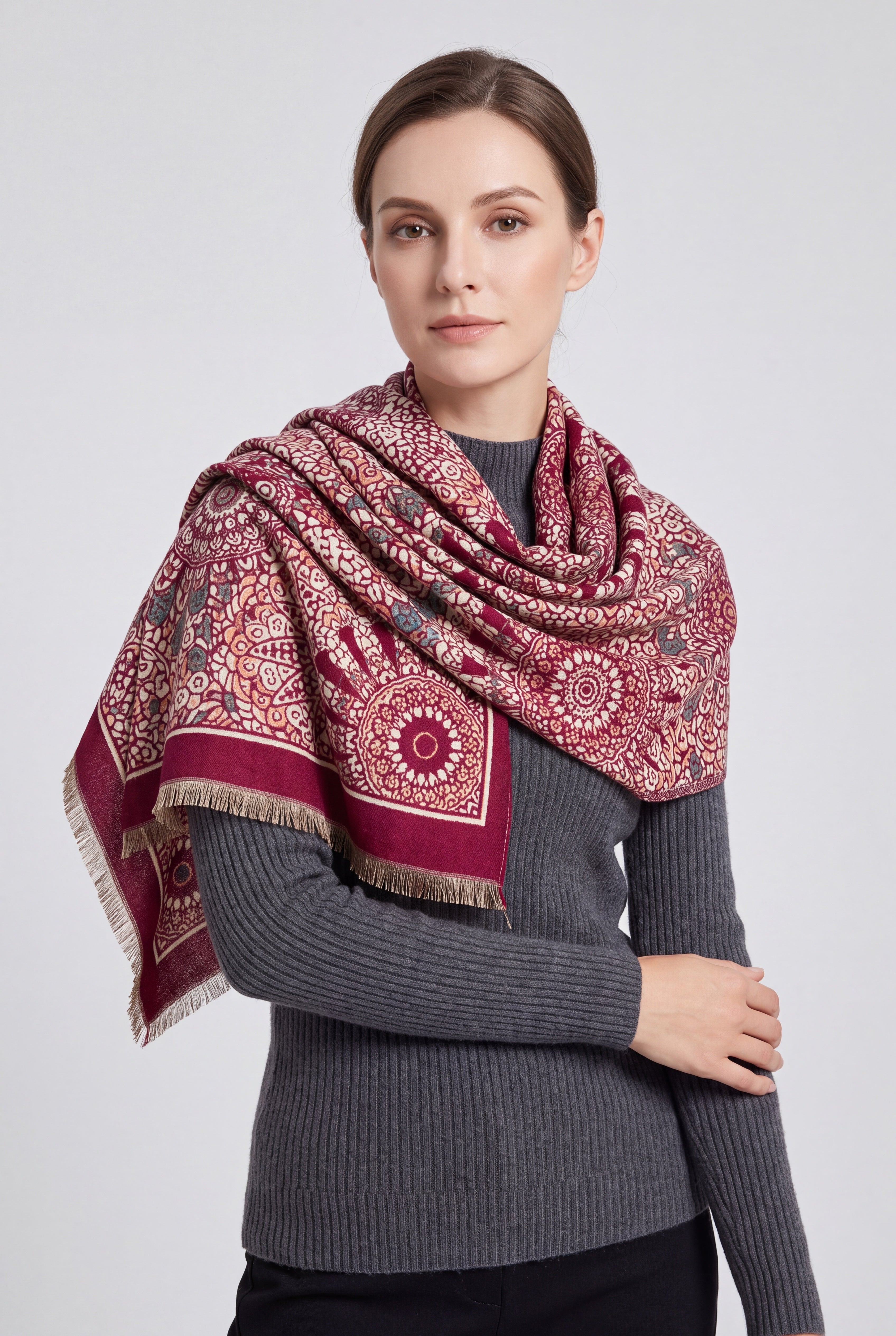 Paisley Pattern Reversible Scarf – Soft Touch, Fringed Edges
