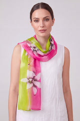 Floral Colour-Block Chiffon Scarf