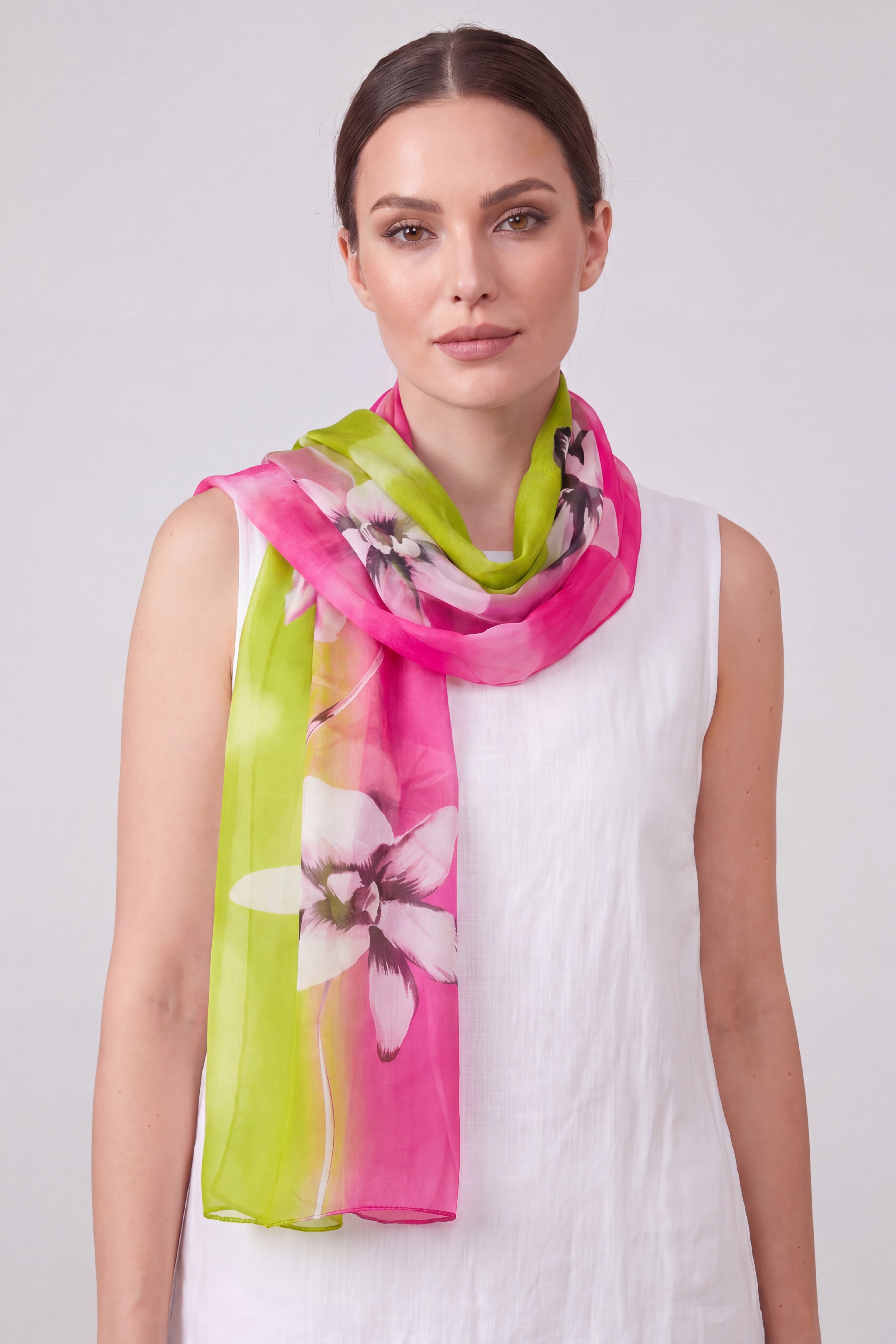 Floral Colour-Block Chiffon Scarf
